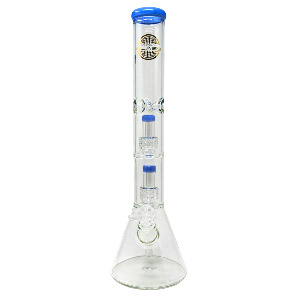 On Point Glass 17" Double Matrix Perc Beaker Water Pipe with Colored Rim